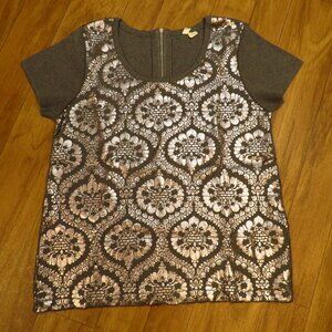 Anthropologie Moth Silver graphic Short Sleeve Medium Womans Cotton Sweater Top
